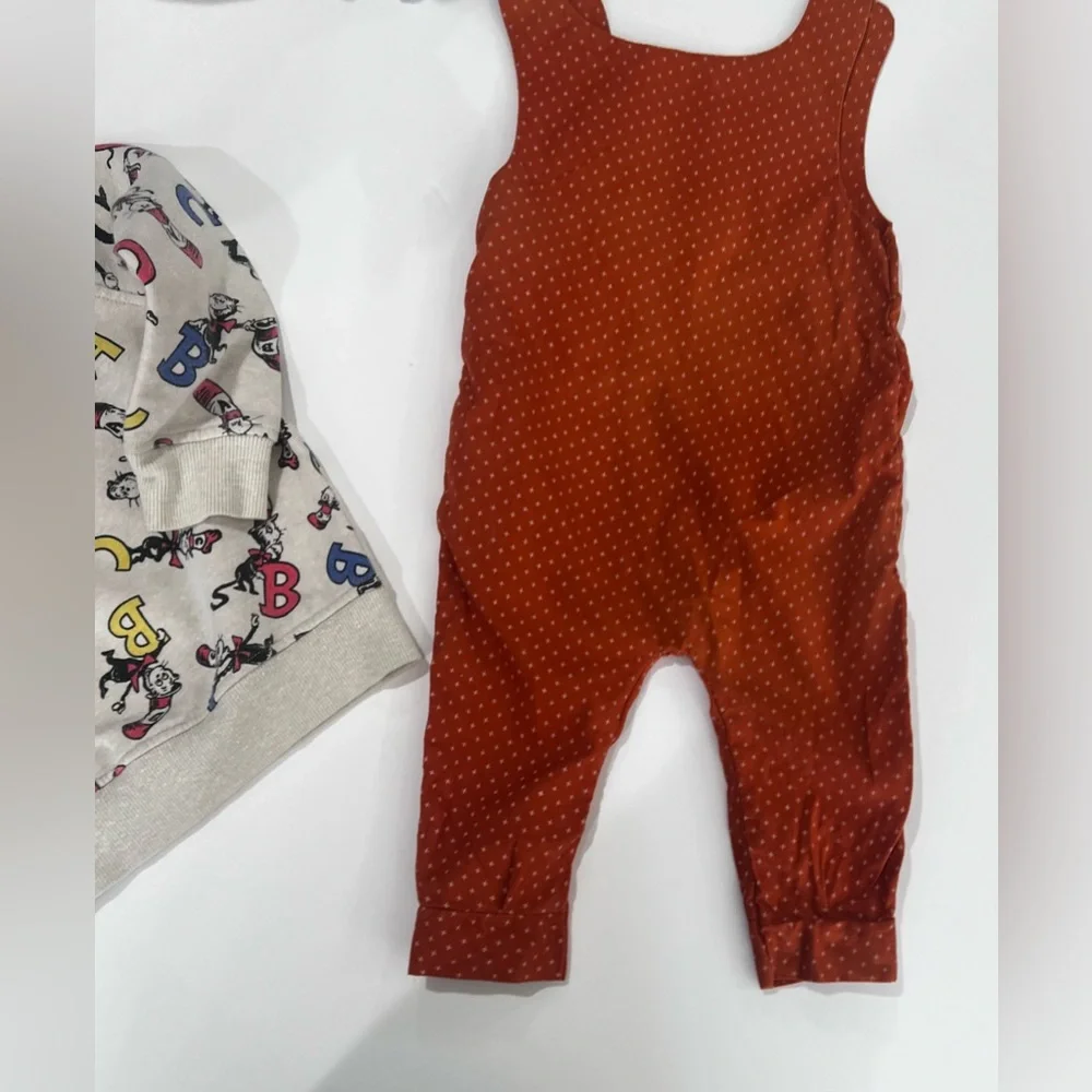 Vintage Handmade Rust Orange Polka Dot Baby Overalls Romper